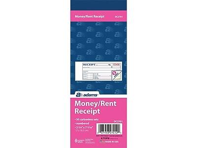 Money/Rent Receipt  
OC2201  

RECEIPT  
19  

Money/Rent Receipt  
50 carbonless sets  
DC2201  
numbered  
2" x 7 1/2"  
MADE IN USA  

adams
