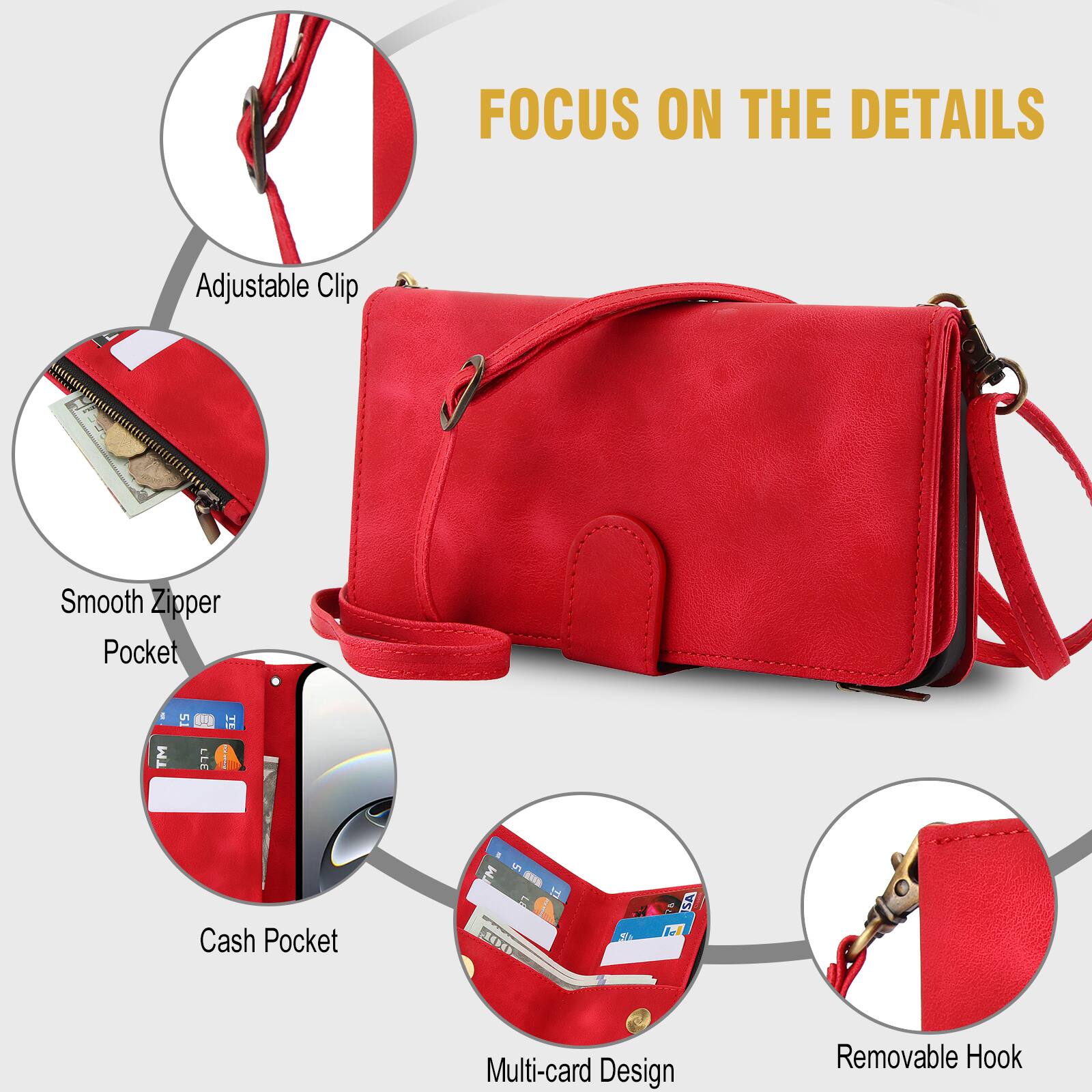 FOCUS ON THE DETAILS

Adjustable Clip
Smooth Zipper Pocket
Cash Pocket
Multi-card Design
Removable Hook