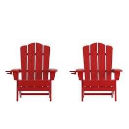 Emma + Oliver - Tiverton Set of 2 Adirondack Chairs with Cup Holders, Weather Resistant HDPE Adirondack Chairs - Red