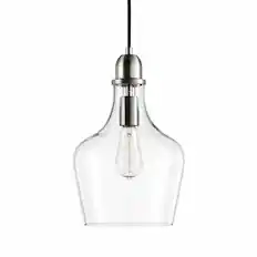 Front. RYHNUYNE - Vintage Clear Glass Pendant Light Fixture,Silver Hanging Ceiling Light for Kitchen Island Dining Room - Silver.