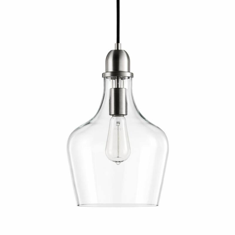 Front. RYHNUYNE - Vintage Clear Glass Pendant Light Fixture,Silver Hanging Ceiling Light for Kitchen Island Dining Room - Silver.