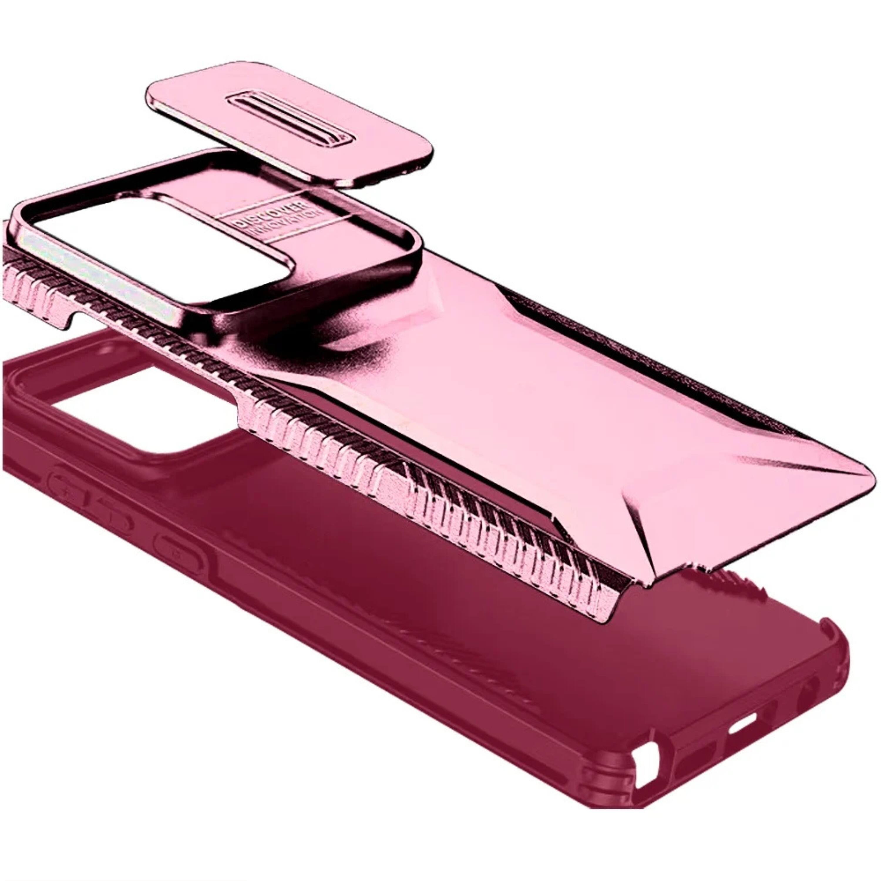 Back. Kitcheniva - Side Grip Rugged Case For Moto G 2025 2026 G Play 2026 With Sliding Camera Cover Pink Burgundy - Pink  Burgundy.