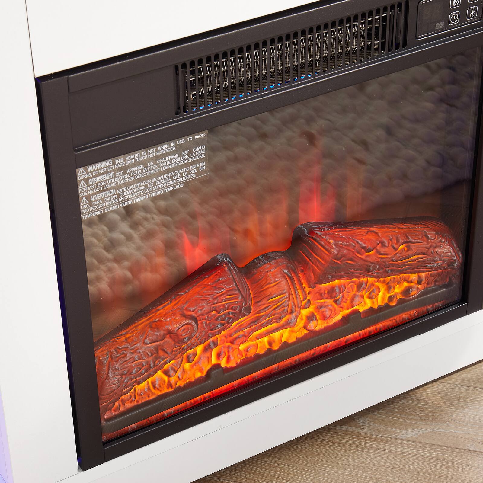 Sure, here is the corrected and grouped text from the image:

---

**WARNING:**

- The heater is hot when in use. To avoid burns, do not touch the glass or any other hot surface.
- Do not let children or pets play near the heater.
- Do not place any objects on the heater.
- Do not use the heater near flammable materials.
- Do not use the heater in a bathroom or near water.
- Do not use the heater if the glass is cracked or broken.
- Do not use the heater if the heater is damaged.
- Do not use the heater if the heater is not working properly.
- Do not use the heater if the heater is not installed properly.
- Do not use the heater if the heater is not installed in a well-ventilated area.
- Do not use the heater if the heater is not installed in a safe location.
- Do not use the heater if the heater is not installed in a location where it can be easily seen.
- Do not use the heater if the heater is not installed in a location where it can be easily reached.
- Do not use the heater if the heater is not installed in a location where it can be easily turned off.
- Do not use the heater if the heater is