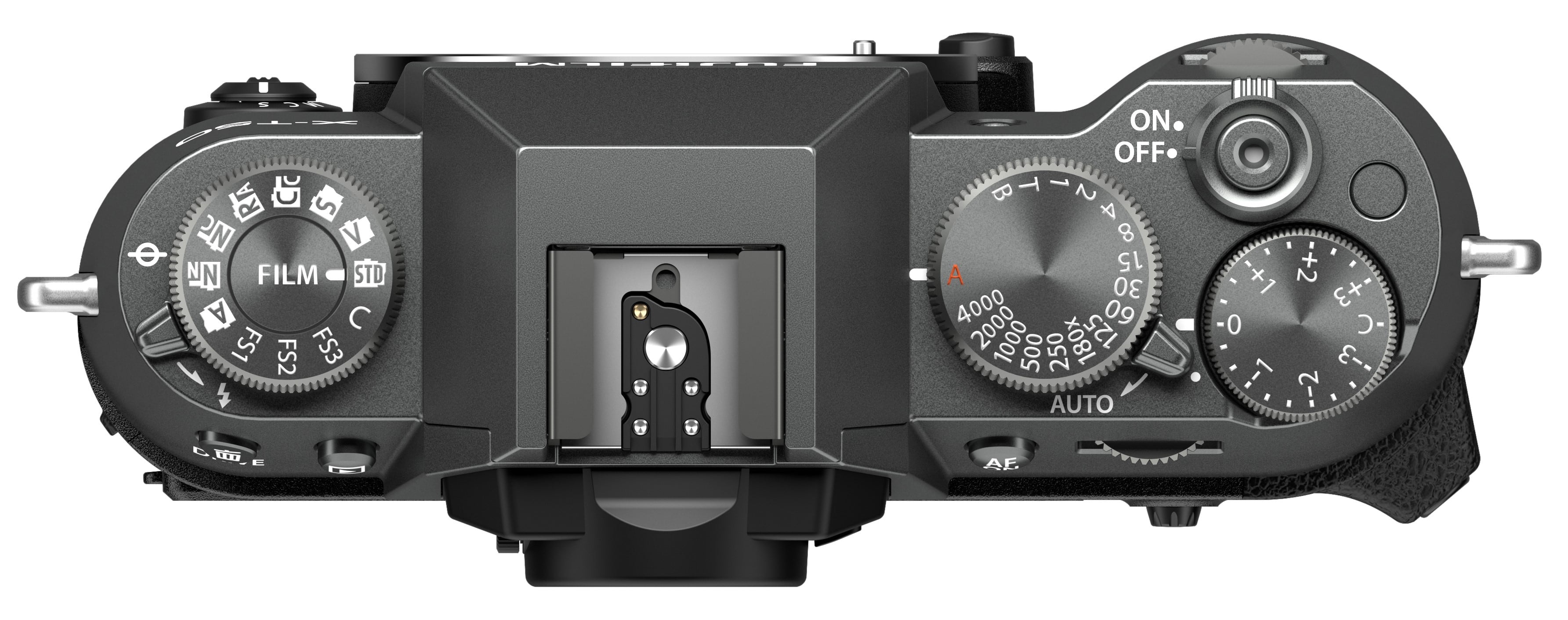 The image features a black digital camera with a large display screen. The display screen shows the camera's settings, including the film standard, which is set to "FS1." The camera has a dial with various settings, such as "ON," "OFF," and "AUTO." The camera also has a timer function, which can be set to 1, 2, or 3 seconds. Additionally, the camera has a focus setting, which can be adjusted to suit the user's needs. The camera is designed to capture high-quality images and is suitable for various photography scenarios.