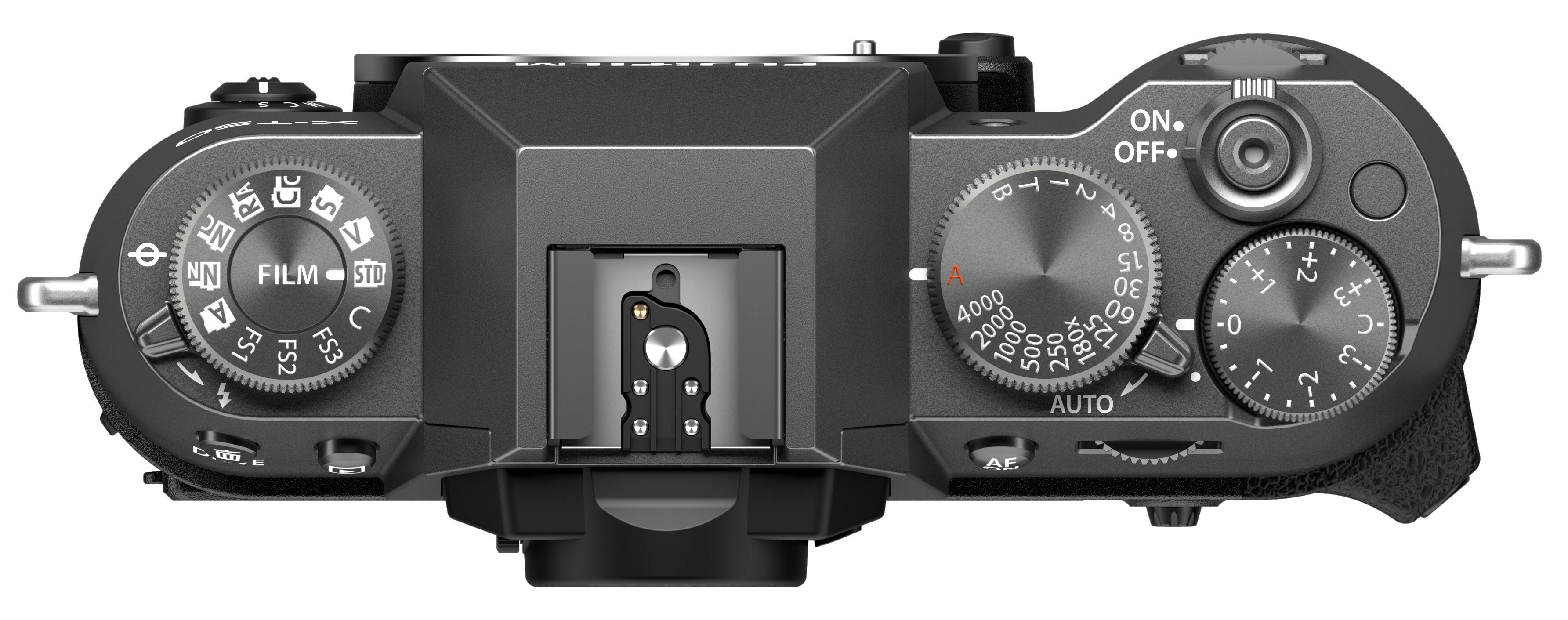 The image features a black digital camera with a large display screen. The display screen shows the camera's settings, including the film standard, which is set to "FS1." The camera has a dial with various settings, such as "ON," "OFF," and "AUTO." The camera also has a timer function, which can be set to 1, 2, or 3 seconds. Additionally, the camera has a focus setting, which can be adjusted to suit the user's needs. The camera is designed to capture high-quality images and is suitable for various photography scenarios.