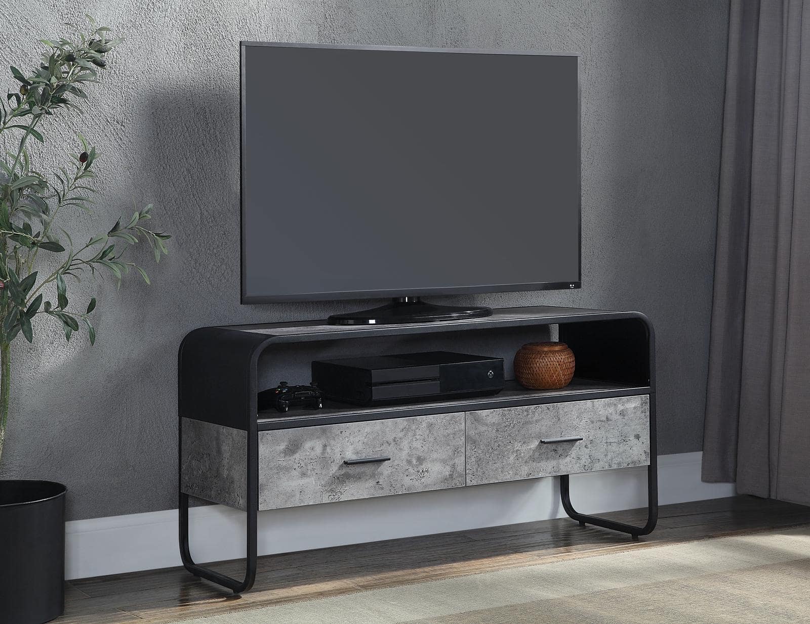 Spaco - TV Stand for TVs Up to 42 Inch, Media Console with 2 Storage Drawers, Open Shelf and Metal Frame, for Living Room - Gray