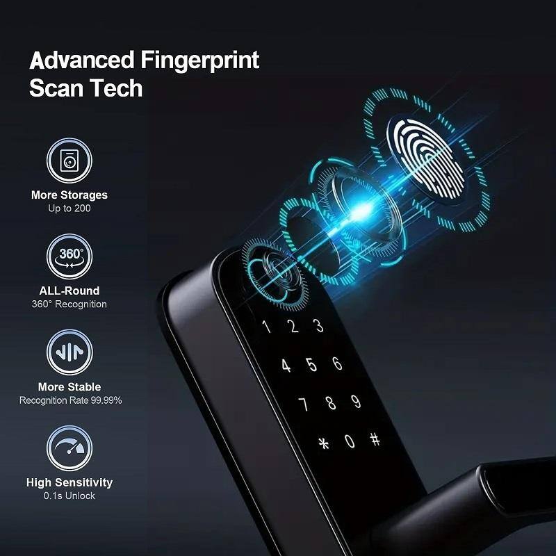 Advanced Fingerprint Scan Tech

- More Storages
  Up to 200

- ALL-Round
  360° Recognition

- More Stable
  Recognition Rate 99.99%

- High Sensitivity
  0.1s Unlock