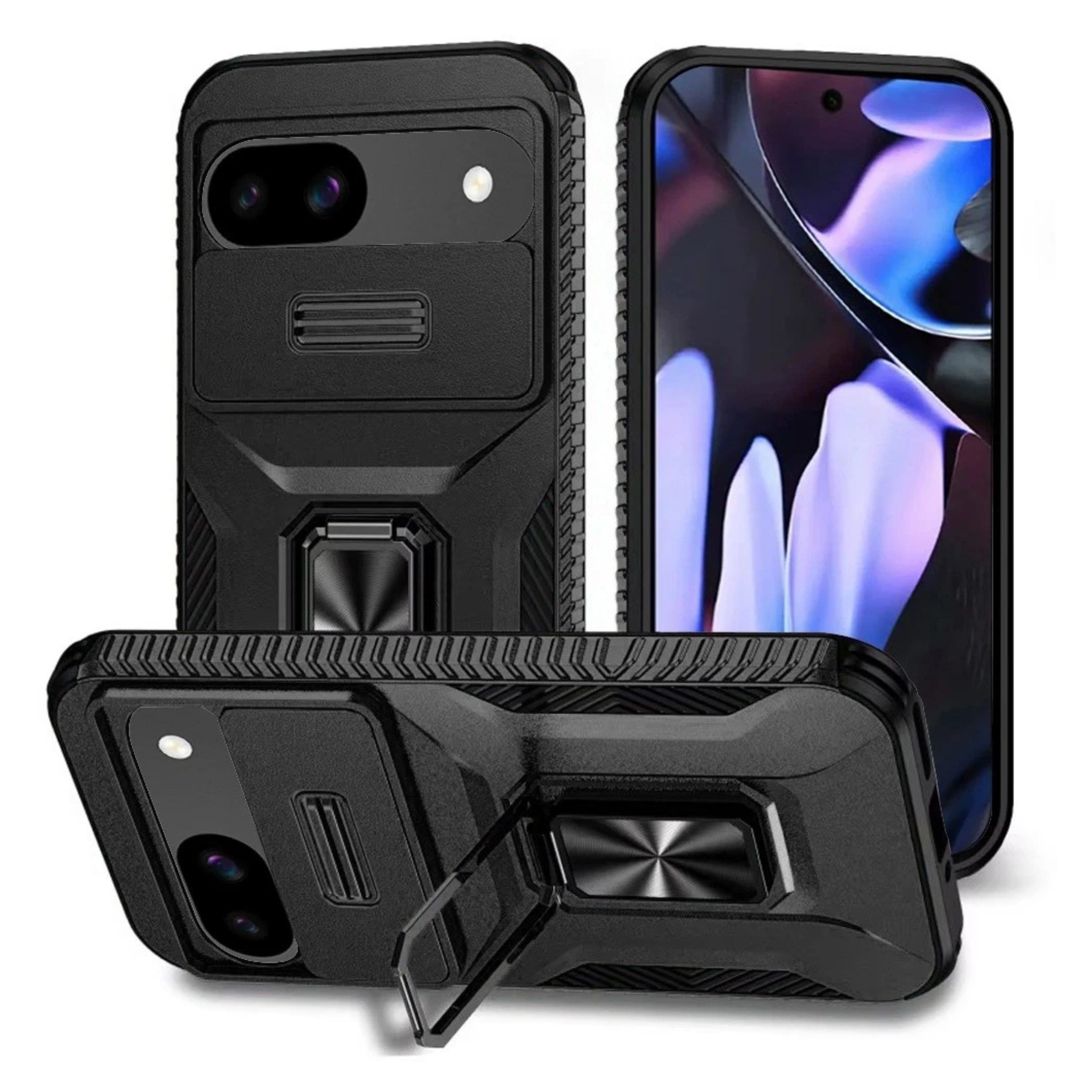 Kitcheniva - Full Coverage Metal Stand Lens Cover Phone Case With Tempered Glass For Google Pixel 9a - Black price history on PriceWatchPro
