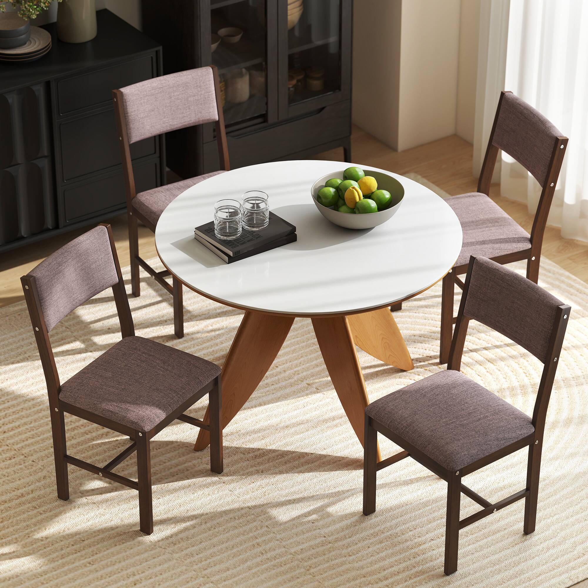 Alt View 8. Homcom - Dining Chairs Set of 4, Linen Fabric Kitchen Chairs with Rubberwood Legs for Dining Room - Brown and Light Brown.
