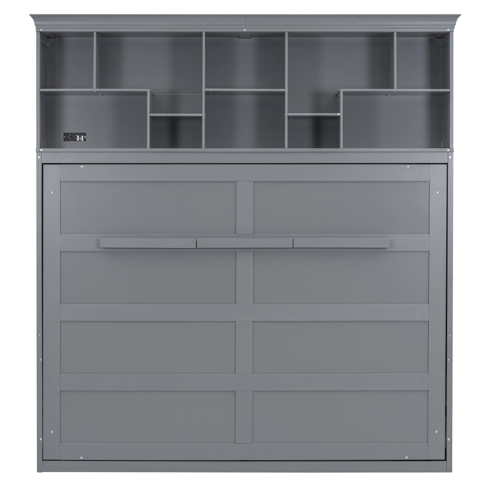 Alt View 9. Tiramisubest - Queen Size Murphy Bed with Shelves & USB, Gray, Plywood, Space-Saving - Gray.