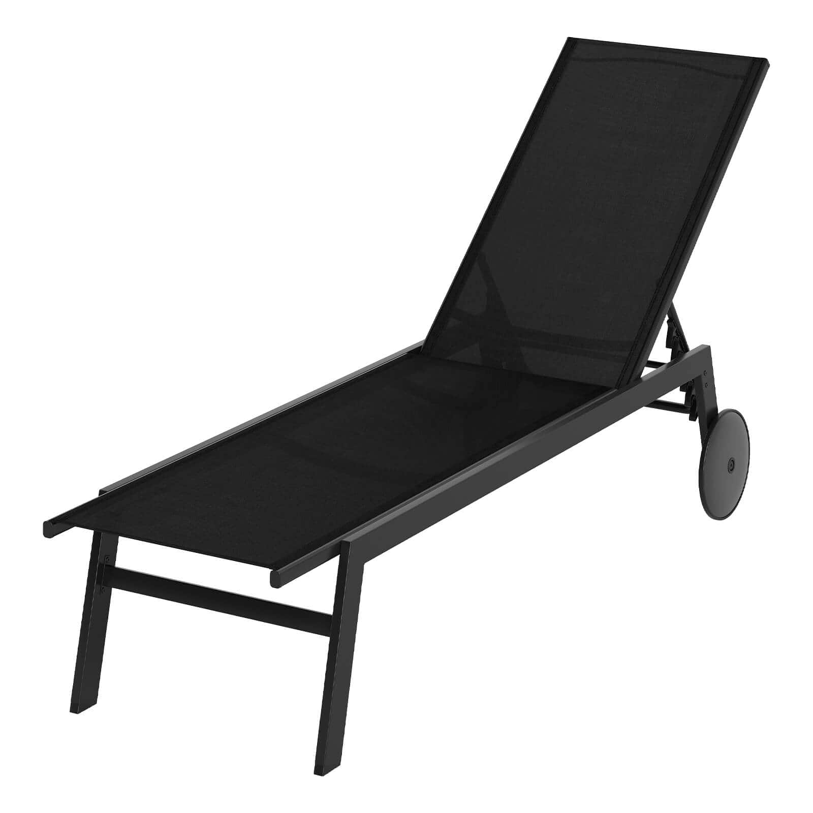 Costway - 1 PCS Patio Chaise Lounge with Wheels Adjustable 6-Position Backrest Breathable Seat - Black