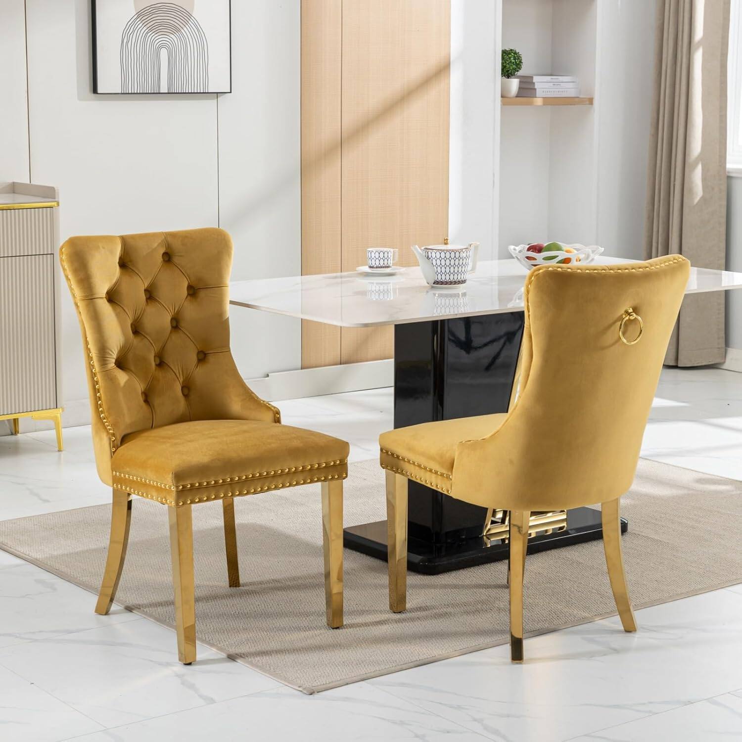 Alt View 2. Trinkets Crazed - Velvet Dining Chair Set of 2 Upholstered Tufted Dining Room Chair with Nailhead Trim - gold.