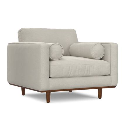 Front. Simpli Home - Morrison 42 inch Wide Mid-Century Modern Arm Chair in Cream White - Cream White.