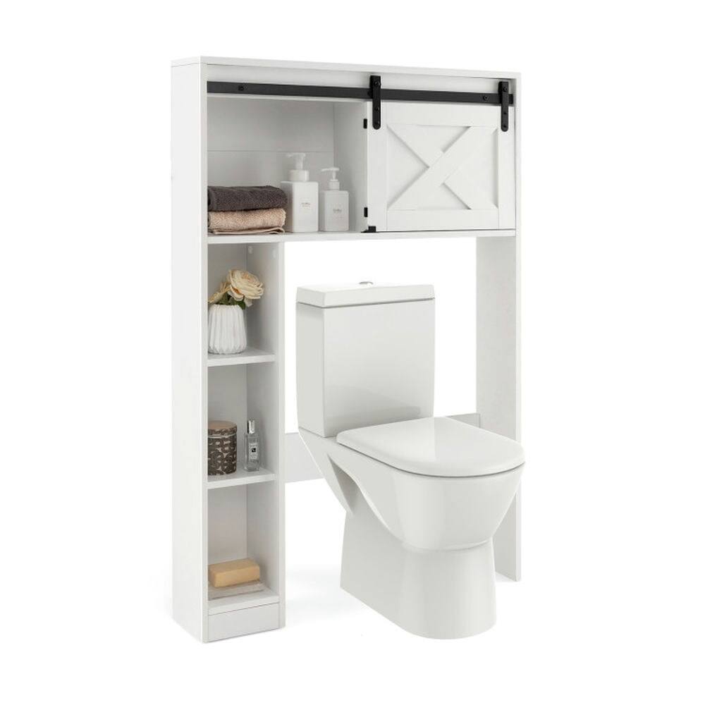 Angle. Kadyn - 4Tier Over The Toilet Storage Cabinet with Sliding Barn Door and Storage ShelvesWhite Bathroom Cabinet - White.