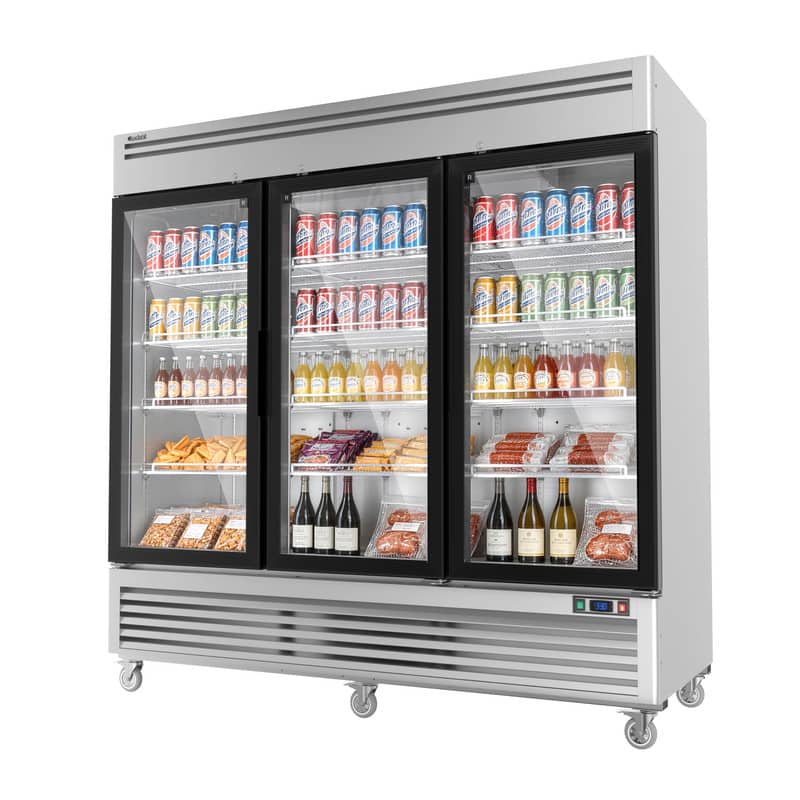 Coolski - 82 in. 78.2 cu. ft. Commercial Display Refrigerator Merchandiser Beverage Cooler 3 Glass Door - Stainless Steel