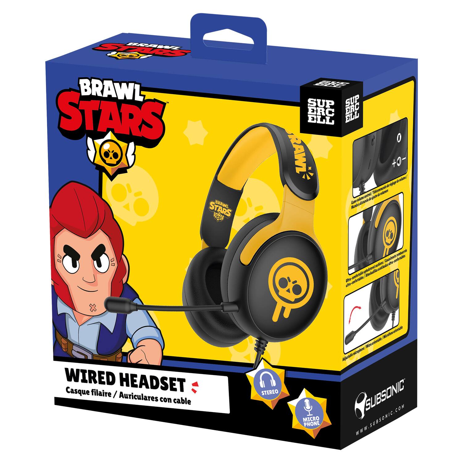 BRAWL STARS  
SUP ERC ELL  
WIRE D HEADSET  
Casque filaire / Auriculares con cable  
STEREO MICRO PHONE  
Merale Medan Apartlacopion Afr  
SUBSONIC  
www.SUBSONIC.COM