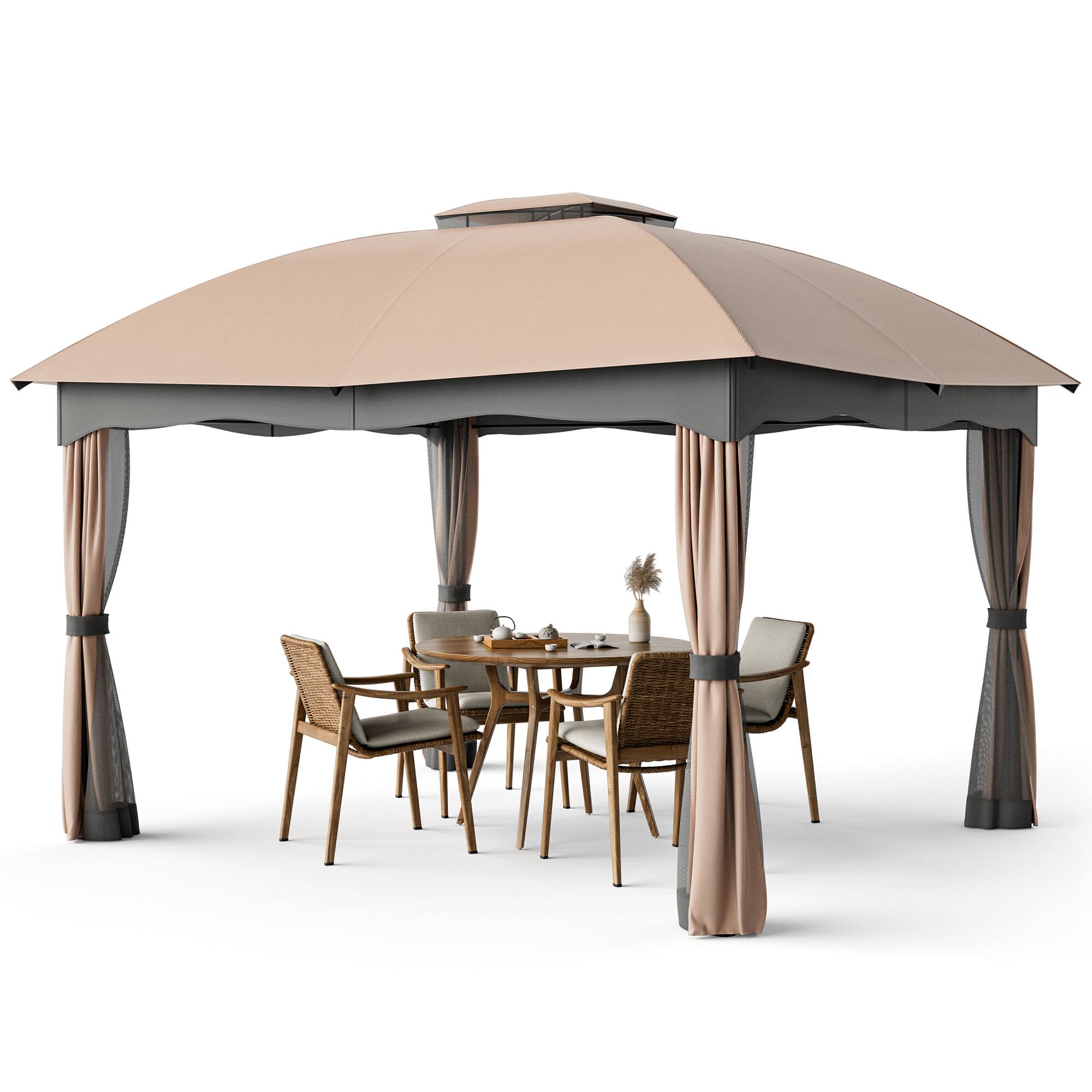 Alt View 1. Gymax - Gymax Patio 12' x 10' Canopy Heavy Duty Steel Gazebo Double Vented Outdoor Brown - Brown.
