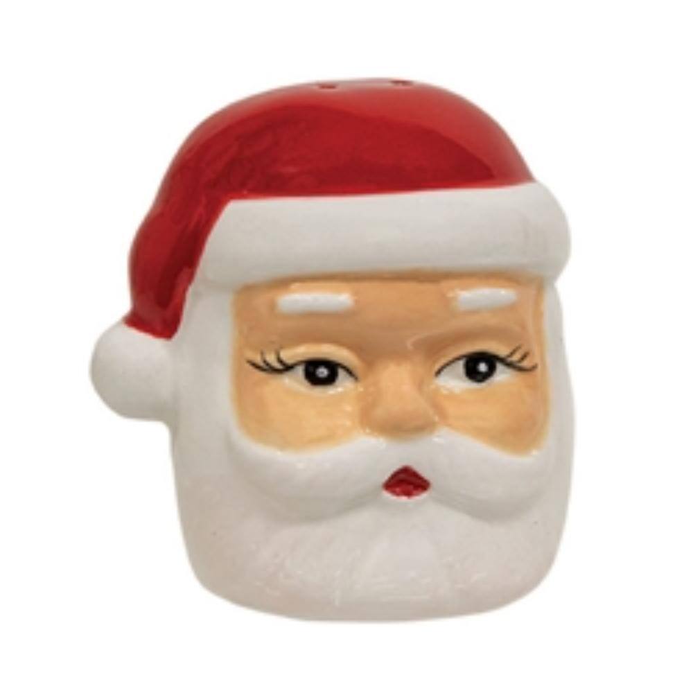 Left. BreeBe - 2/Set - Ceramic Santa & Snowflake Salt & Pepper Shakers - White, Red.