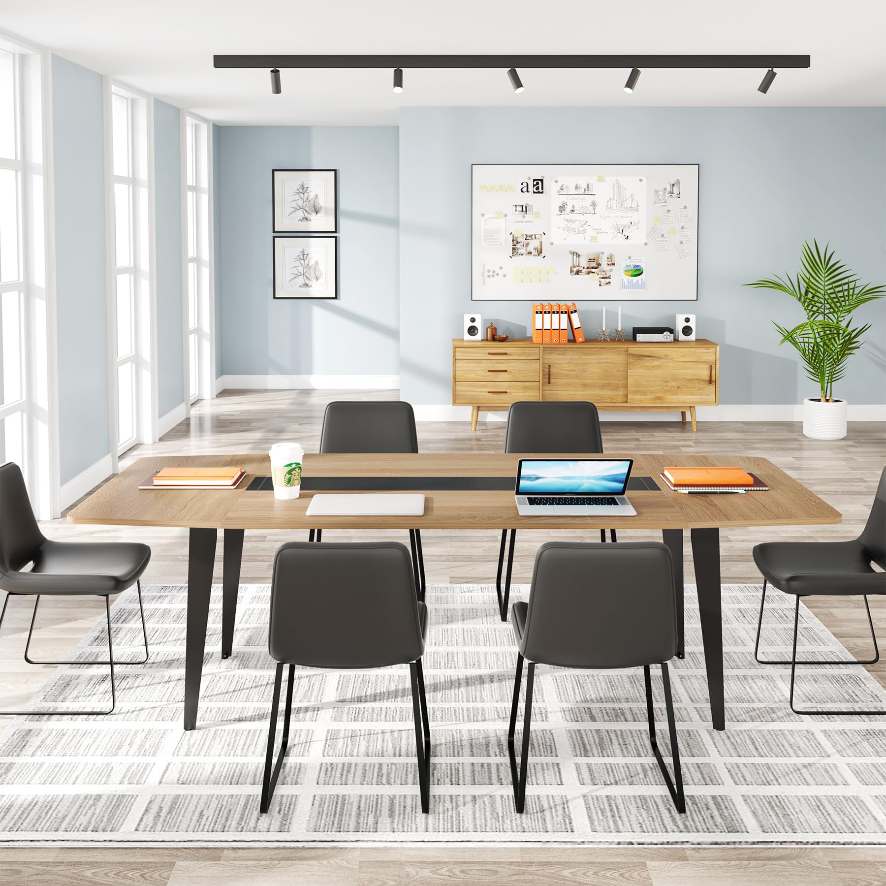 Left. Tribesigns - 6FT Conference Table, 70.86L x 35.43W x 29.52H Inches Boat Shaped Meeting Table, Modern Seminar Table for Office Meeting - Light Wood Grain.