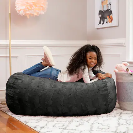 Front. Jaxx - Jaxx Sofa Saxx Bean Bag Couch - 4 Foot - Faux Fur, Black - Faux Fur - Black.