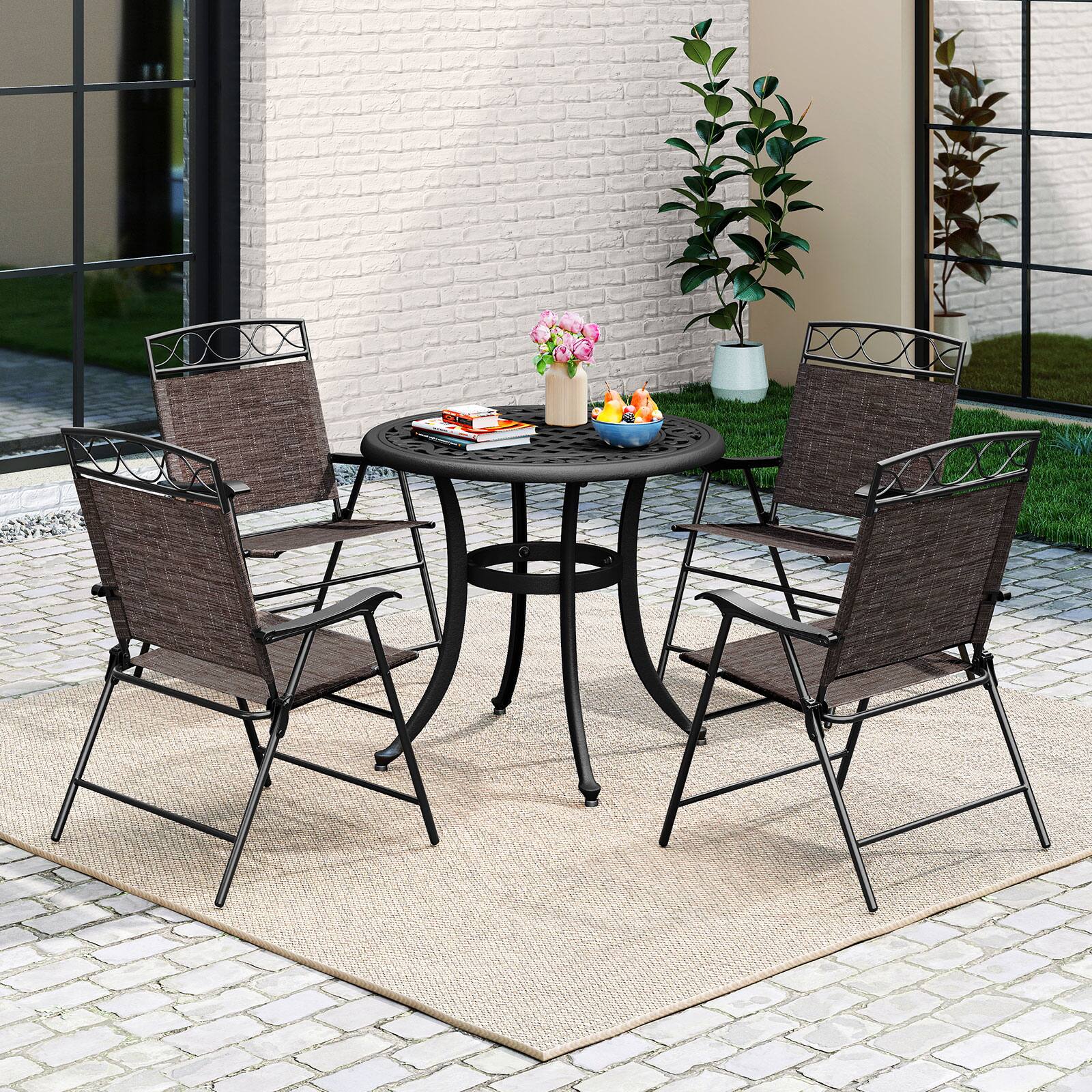 Alt View 3. Gymax - Gymax 4 Pack Patio Folding Chairs Outdoor Dining Chairs w/ Backrests & Armrests - Brown.