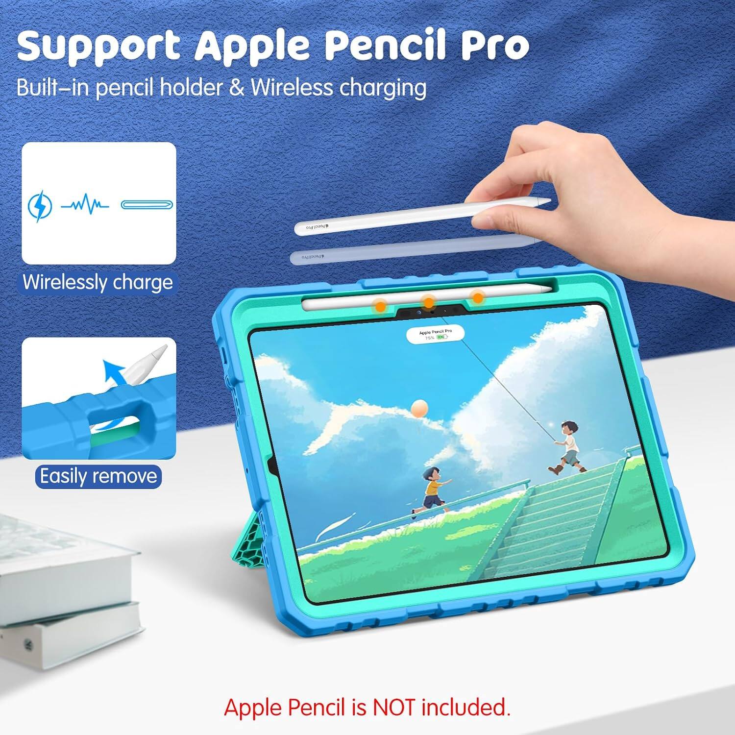 Support Apple Pencil Pro  
Built-in pencil holder & Wireless charging

Wirelessly charge

Easily remove

Apple Pencil is NOT included.