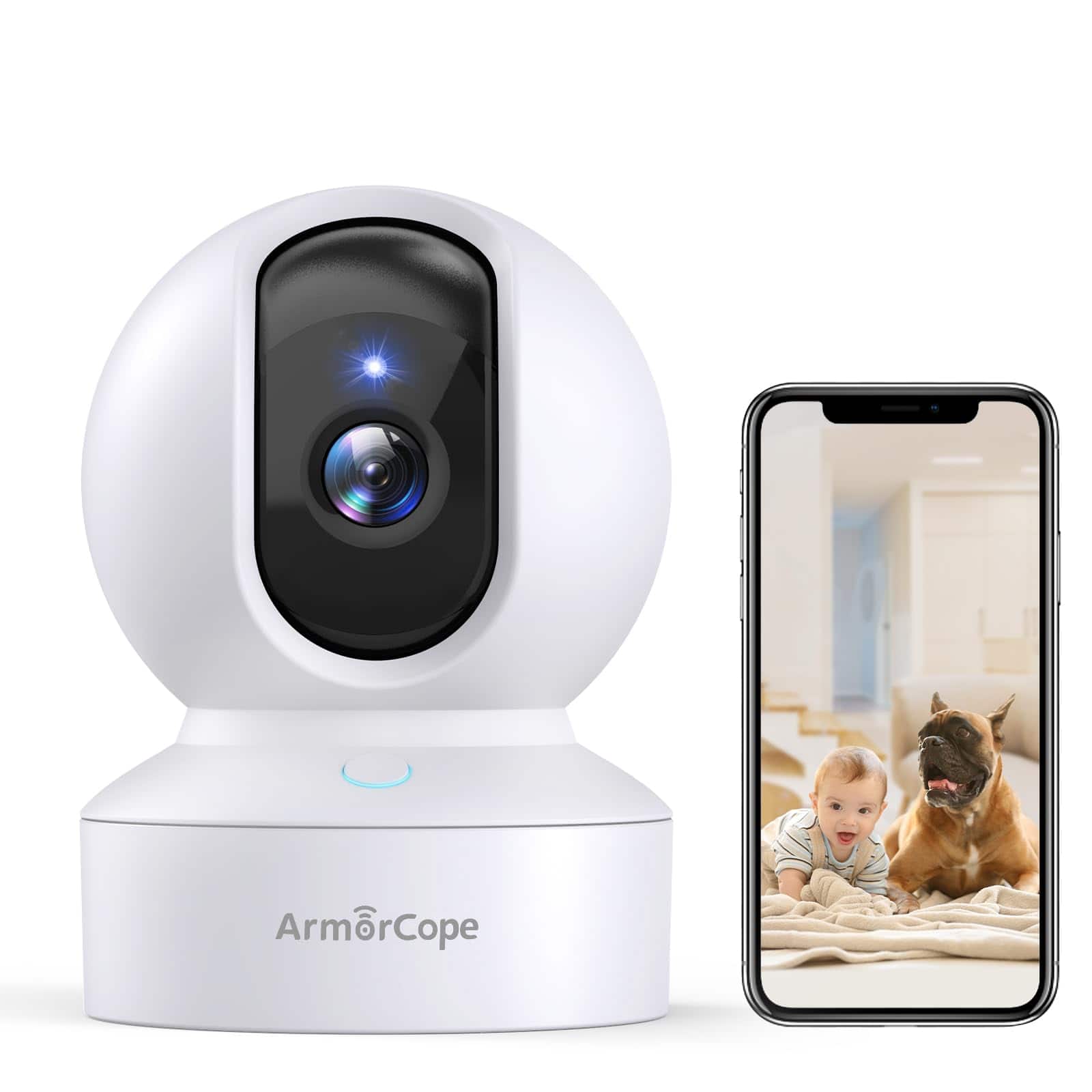 4M - 2K HD Pet Camera with Phone APP, 360° Pan/Tilt View Puppy Cam, Home Indoor Security Cam, 2 Pack - White