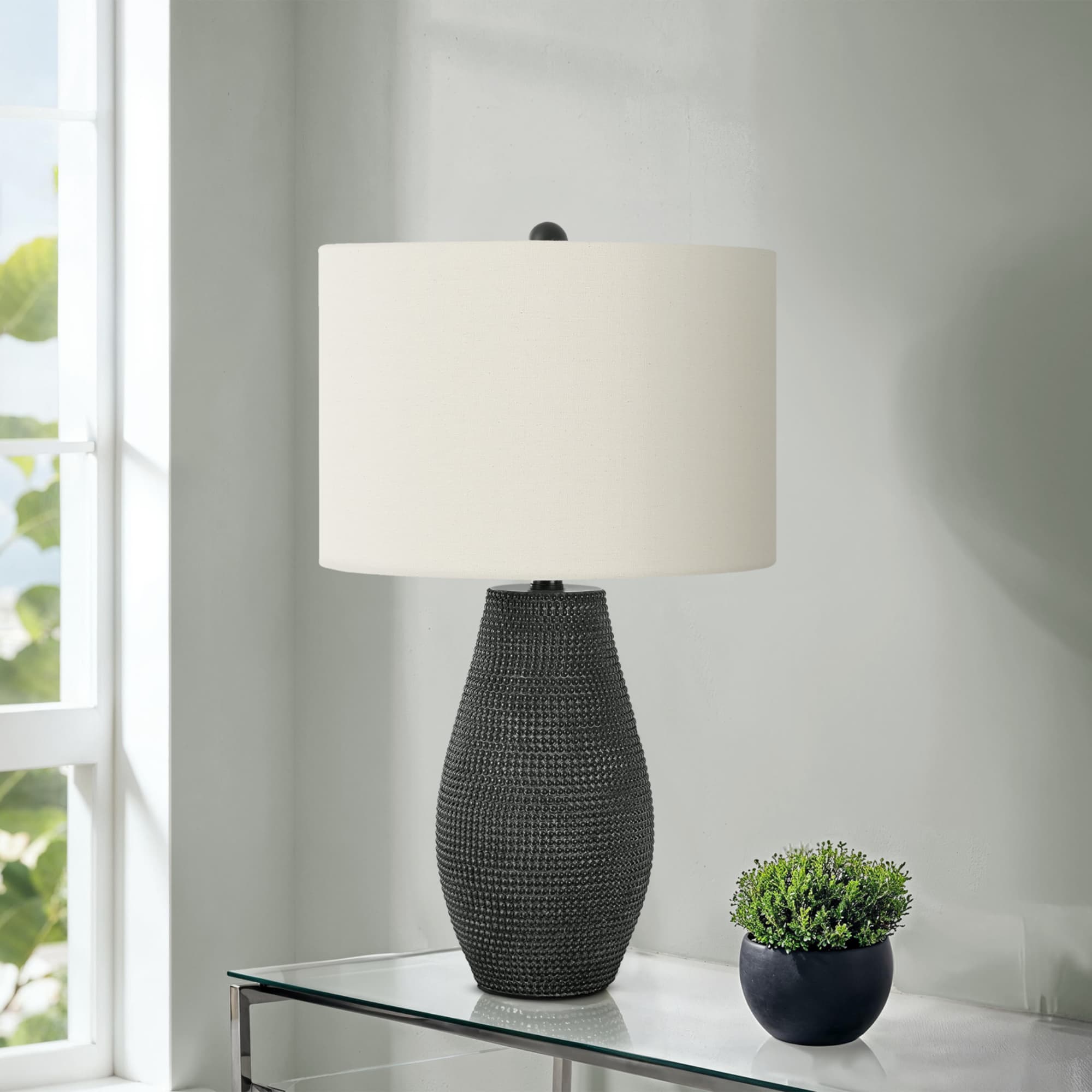 Alt View 2. Luckbyte - 24 Inch Black Resin Table Lamp Ivory Cream Shade Contemporary Accent Lamp.