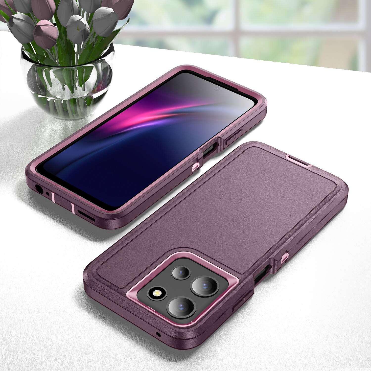 Angle. Dteck - Rugged Case for Motorola G 5G (2026/2025), Heavy-Duty Dual Layer Shockproof Protective Phone Cover - Purple.
