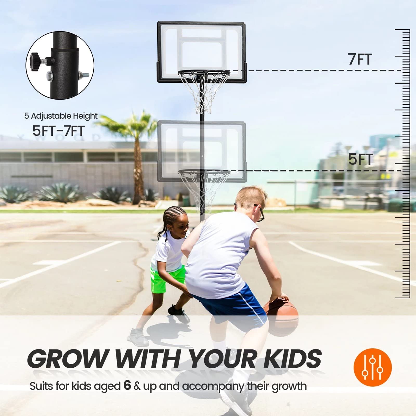 Sugift Portable Height Adjustable Basketball Hoop with 32 Inch ...