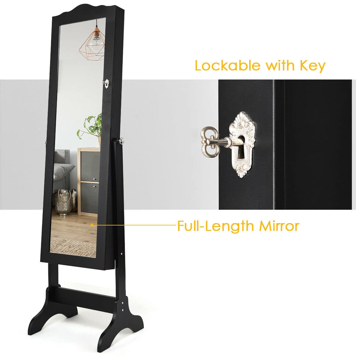 Lockable with Key Full-Length Mirror