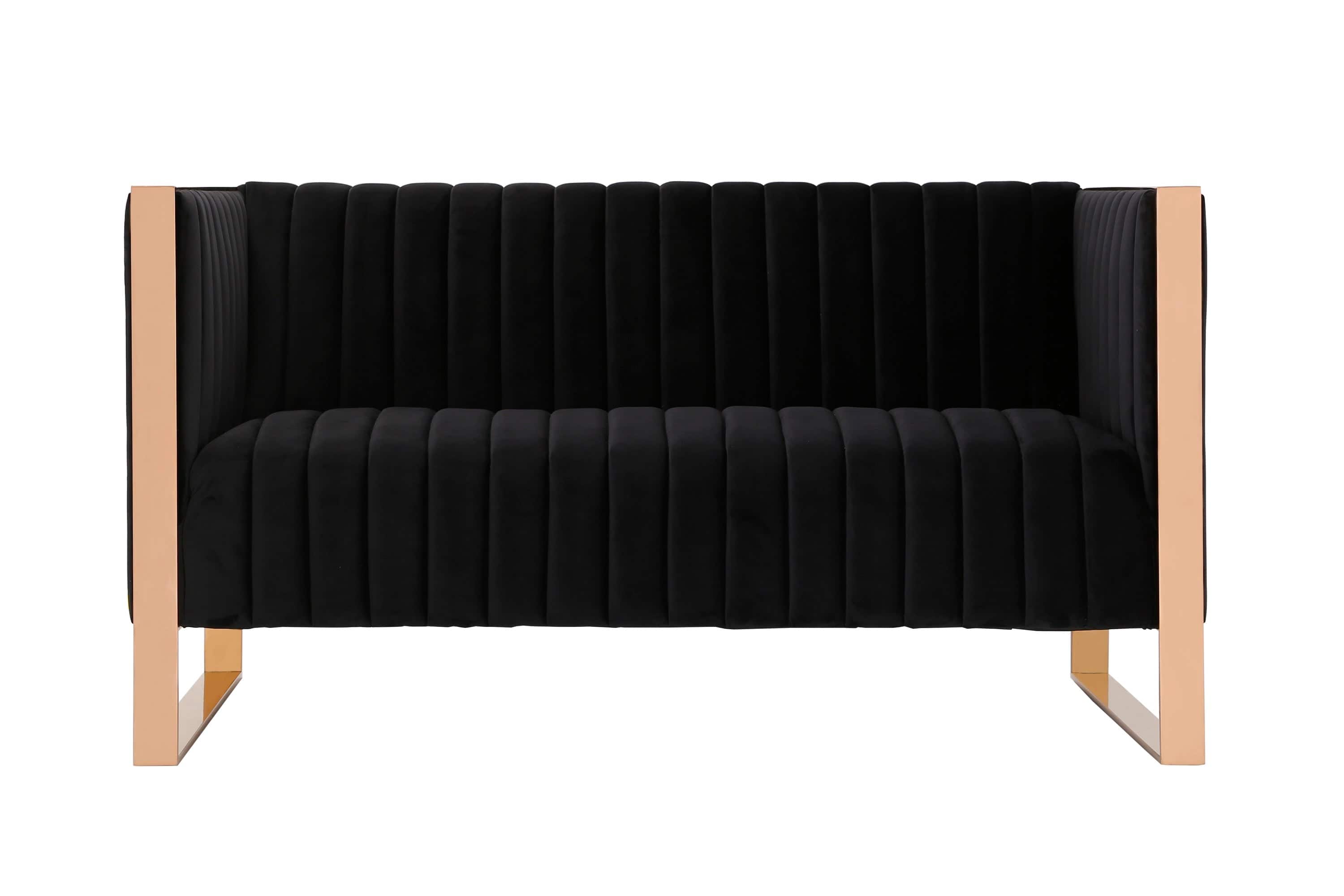 Manhattan Comfort - Trillium Mid-Century Modern 57" Velvet Loveseat - Black