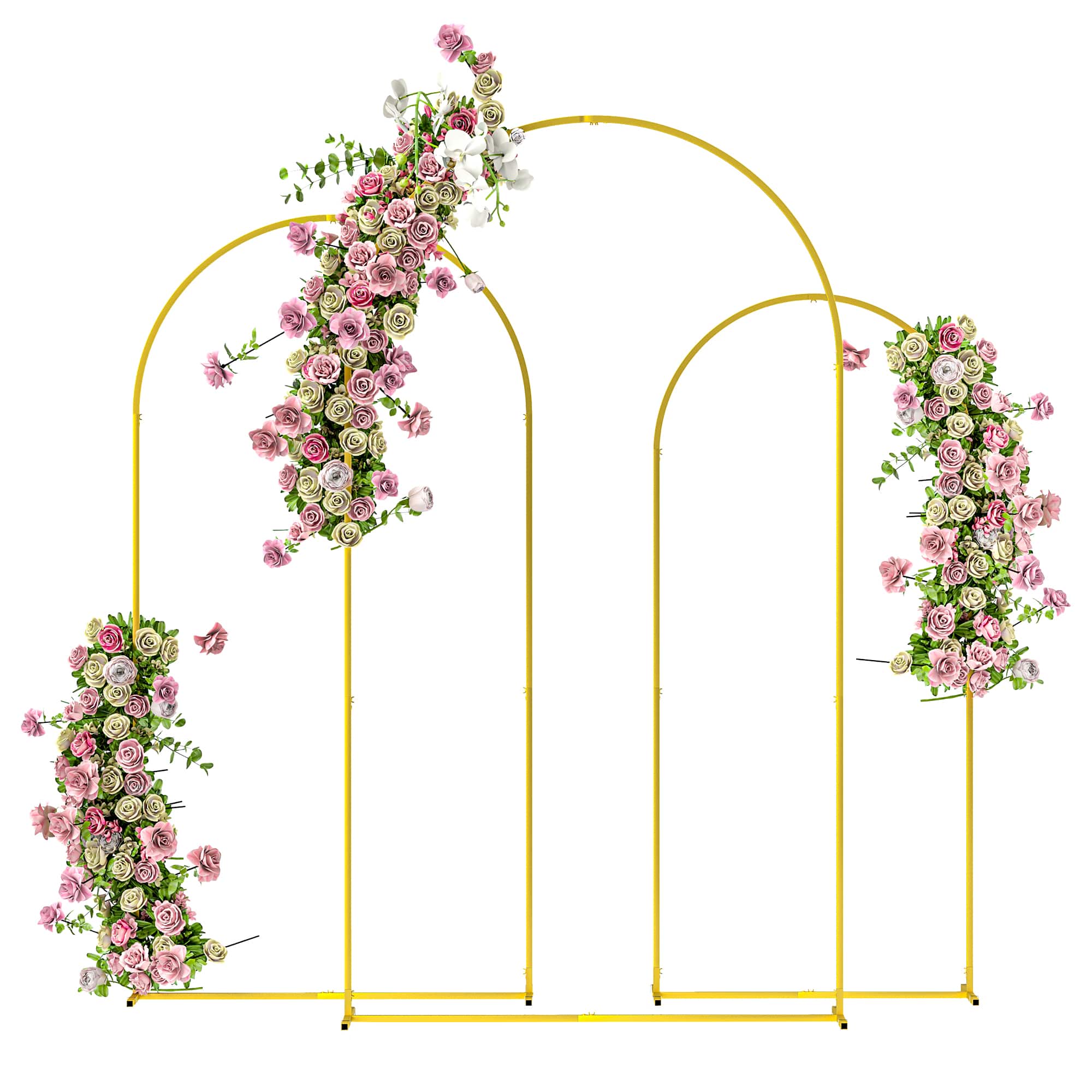 Outsunny - Metal Arch Backdrop Stand Set of 3, 7/6.5/6 ft Wedding Arch Frame, Balloon Backdrop Arch Stand Set for Birthday Party - Gold