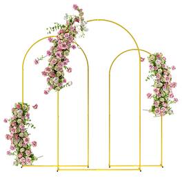 Outsunny - Metal Arch Backdrop Stand Set of 3, 7/6.5/6 ft Wedding Arch Frame, Balloon Backdrop Arch Stand Set for Birthday Party - Gold