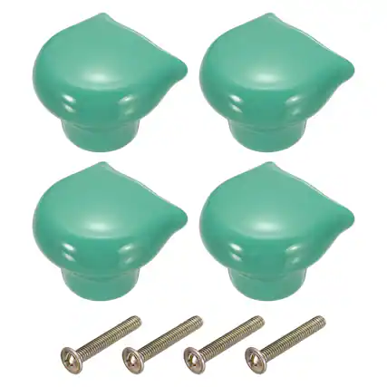 Front. Unique Bargains - 4pcs Cat Shape Ceramic Cabinet Knobs, Decorative Drawer Pulls w/ Screws for Closets - Green.