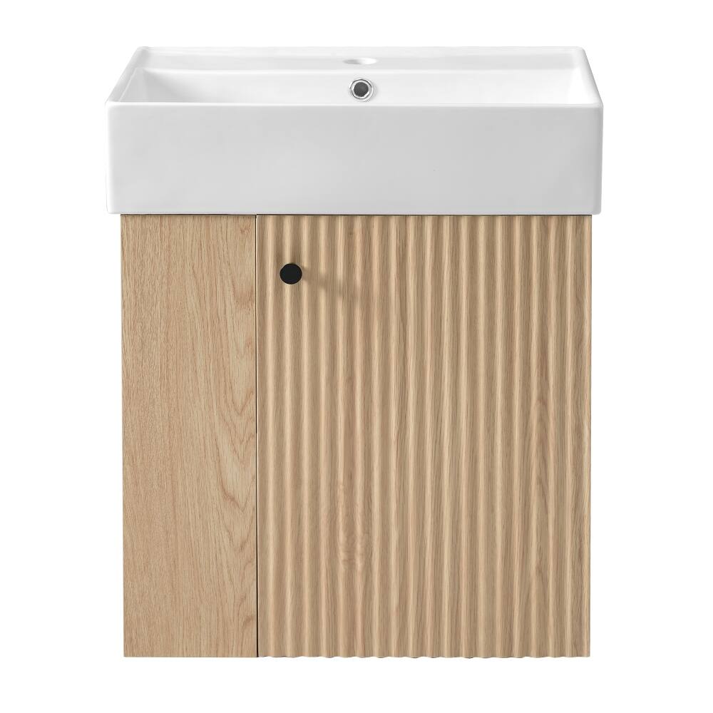 Alt View 10. Loheer - Loheer 21.6 inch floating bathroom vanity Wood Wall Mounted Vanity with Ceramic Basin Sink - Wood.