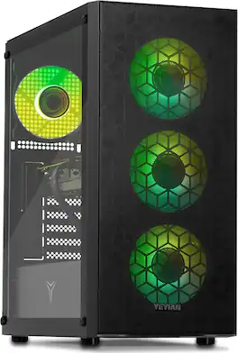 YEYIAN - Gaming PC. AMD Ryzen 5 8400F, NVIDIA RTX 5060, 1 TB NVMe, 16GB DDR5, 650W, W11. Model YPA-YU84F0B-5601U - Black