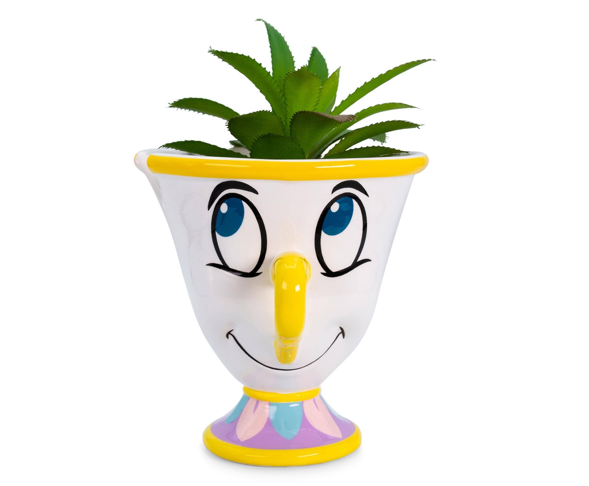 Front. Disney - Disney Beauty and the Beast Chip 3-Inch Mini Planter with Artificial Succulent - Yellow.