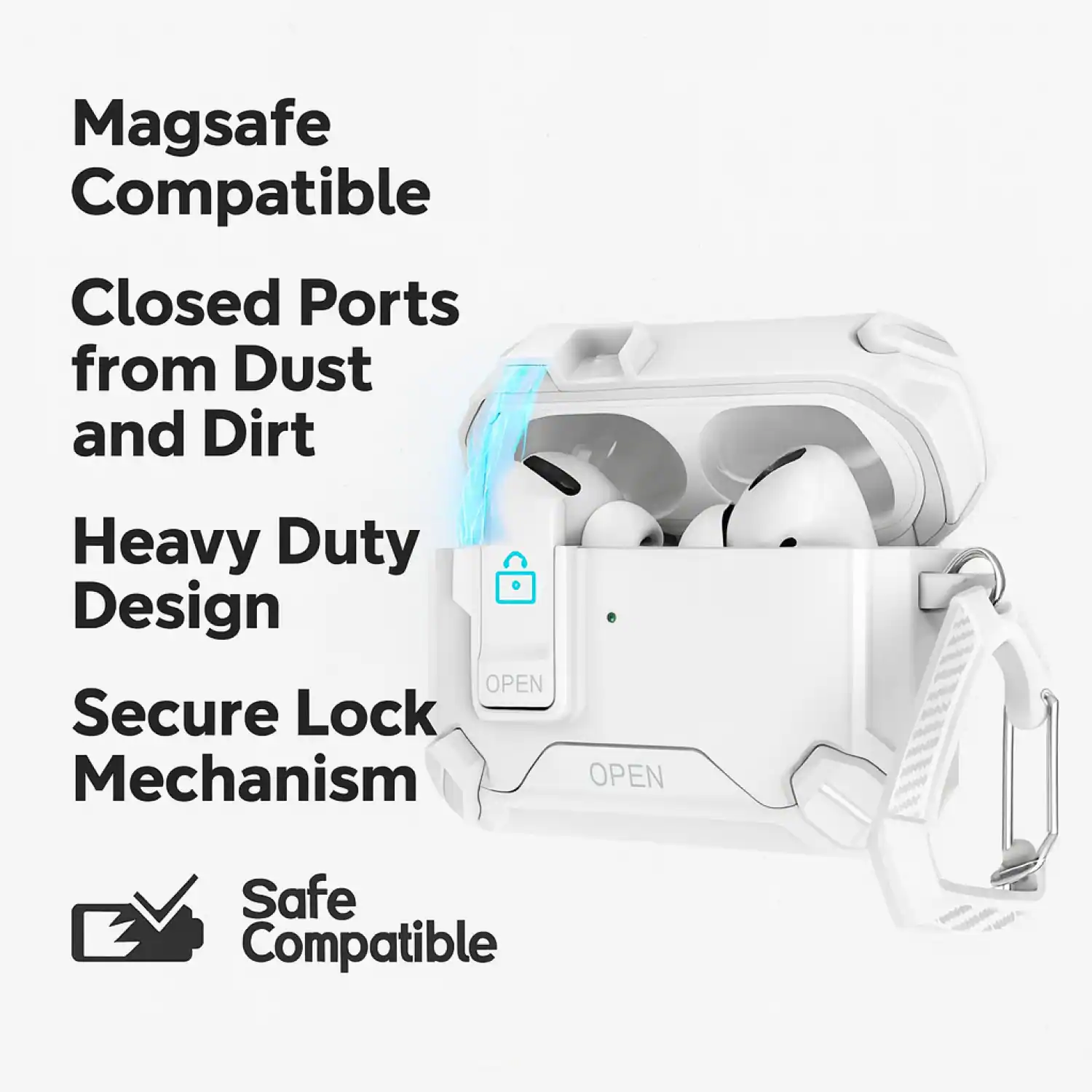 Magsafe Compatible  
Closed Ports from Dust and Dirt  
Heavy Duty Design  
Secure Lock Mechanism  
Safe Compatible