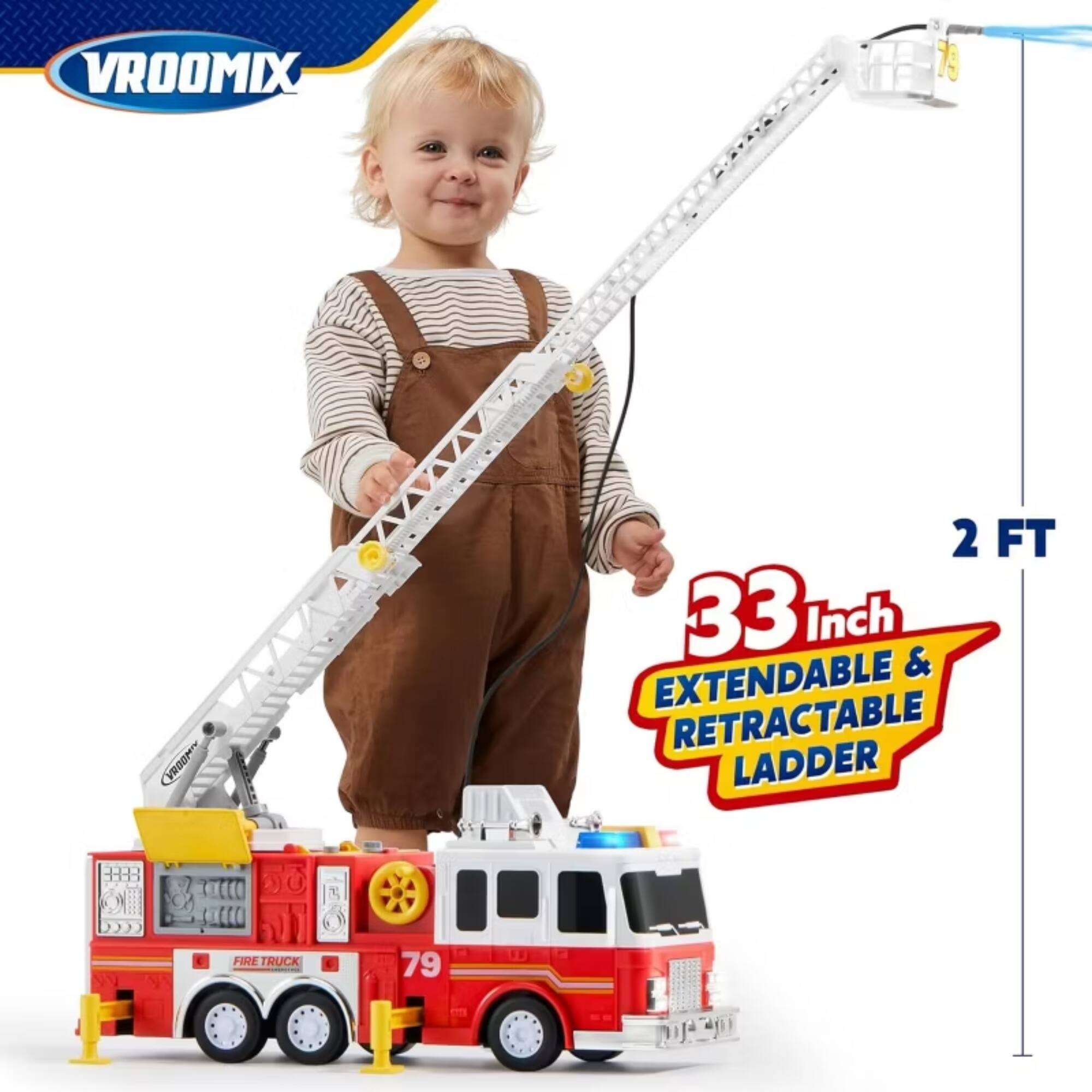 VROOMIX 78 AIDOM 2 FT 33 Inch & EXTENDABLE RETRACTABLE LADDER CCCO FIRE TRUCK 79
