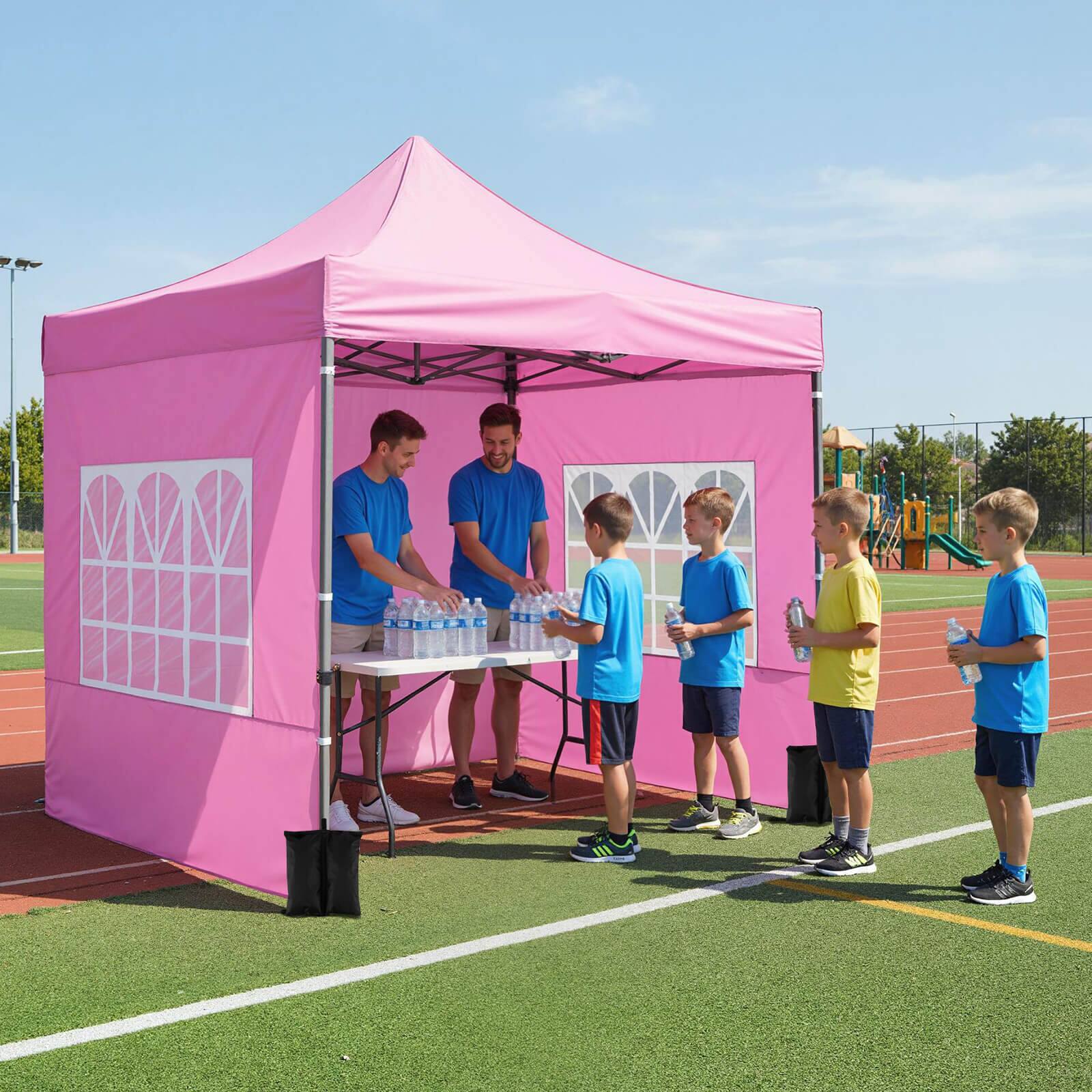 Alt View 3. Costway - Costway 10 x 10 FT Pop up Canopy Tent with Sidewalls & Awning, Wheeled Bag, Sandbags, Stake - Pink.