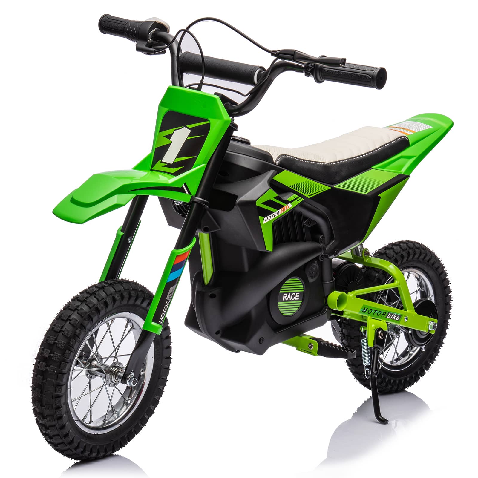 Maxxis Merch - 24V Electric Off-Road Motorcycle,250W Motor 13.6MPH Fast Speed Motocross,Leather Seat Dirt Bike,Twist Grip Throttle - Green