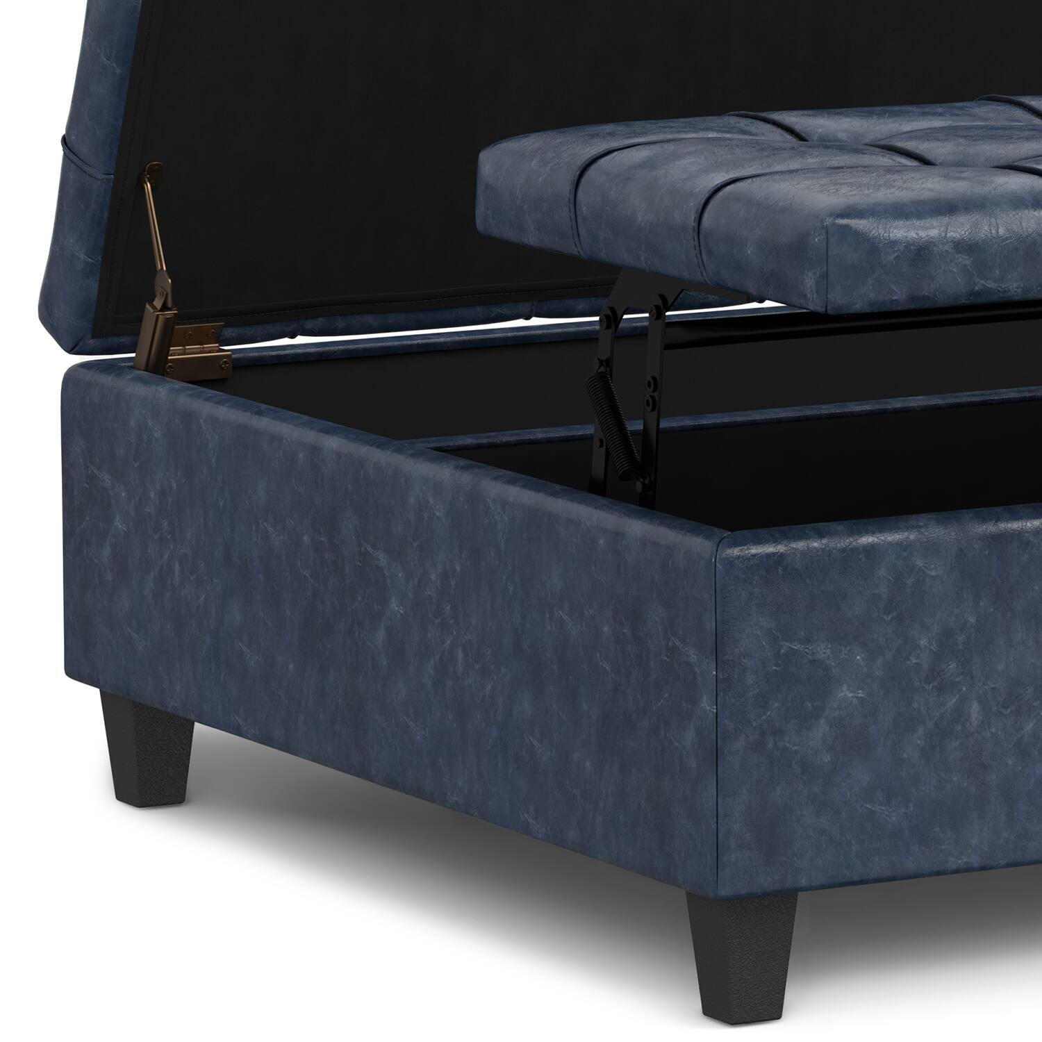 Alt View 6. Simpli Home - Harrison 40 inch Wide Large Square Coffee Table Storage Ottoman in Denim Blue Vegan Leather - Denim Blue.