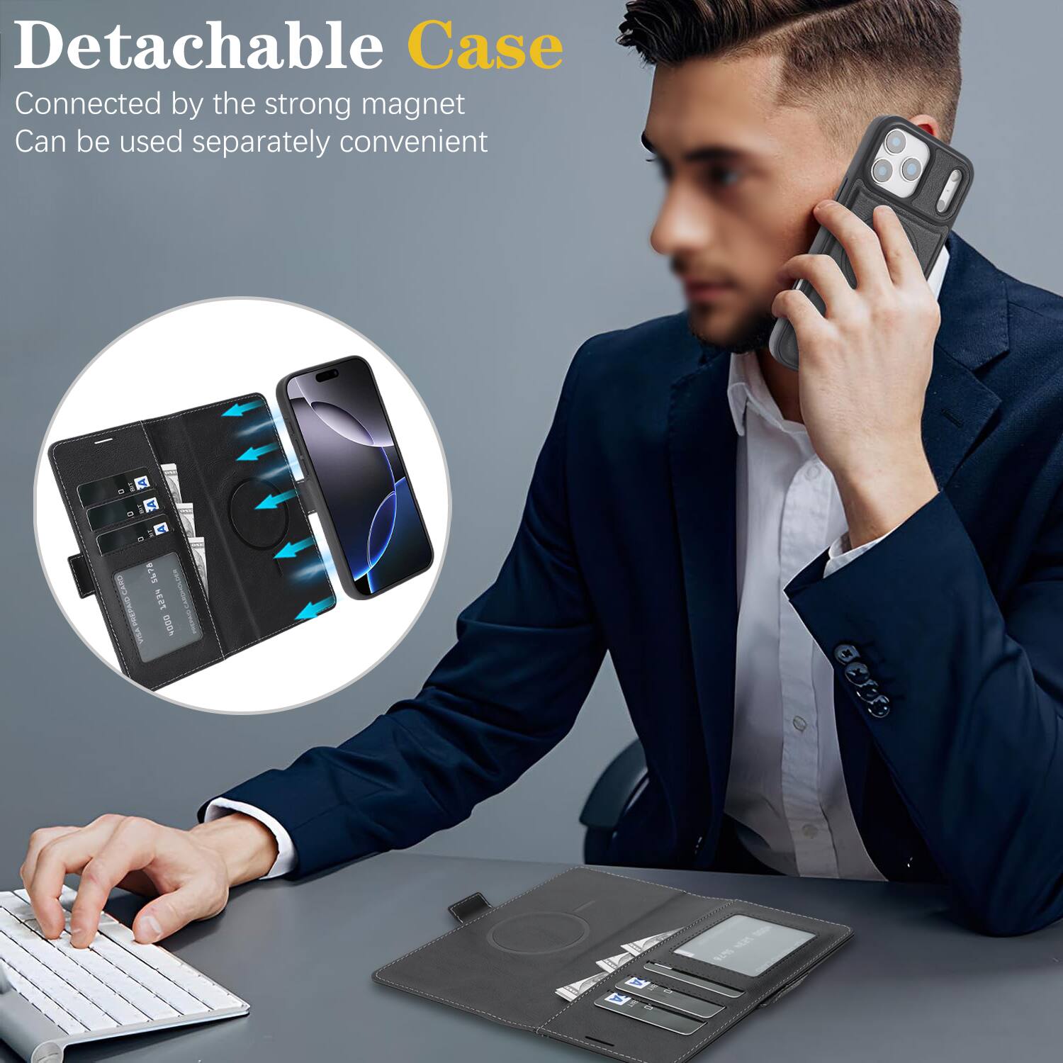 Detachable Case  
Connected by the strong magnet  
Can be used separately convenient