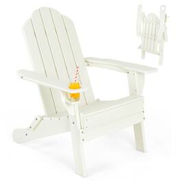 Gymax - Patio Folding Adirondack Chair Weather Resistant Cup Holder Yard - White