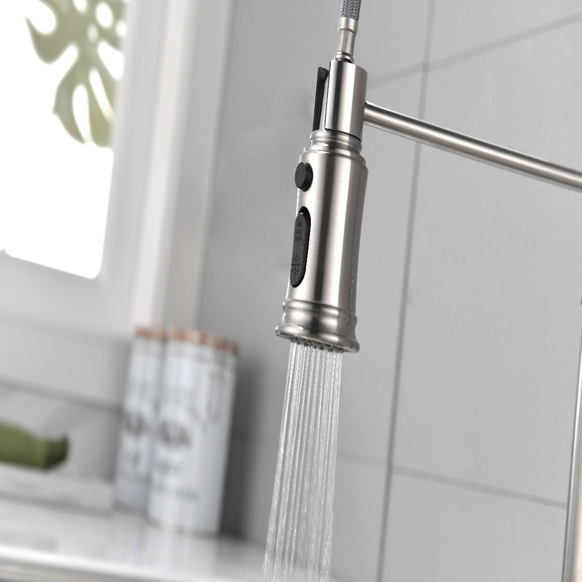 Back. Ropilly - Ropilly Brushed Nickel Single Handle Pull Down Kitchen Faucet with Spring Design and Spot Resistant Stainless Finish - Brushed Nickel.