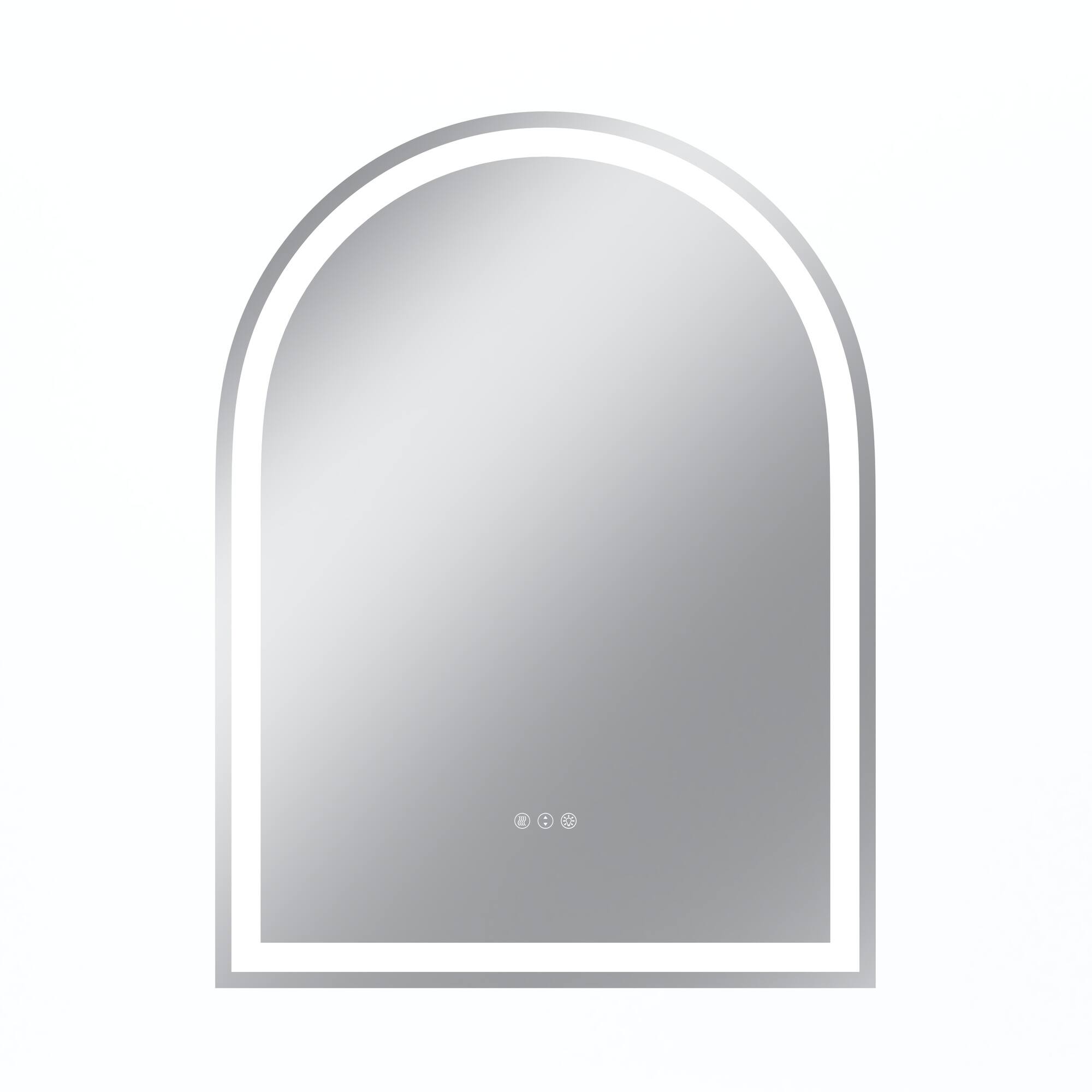 Front. Boyel Living - 32 x 42 in Rectangle Aluminum Frame Arched Mirror with Front Light and Anti-Distortion Glass.