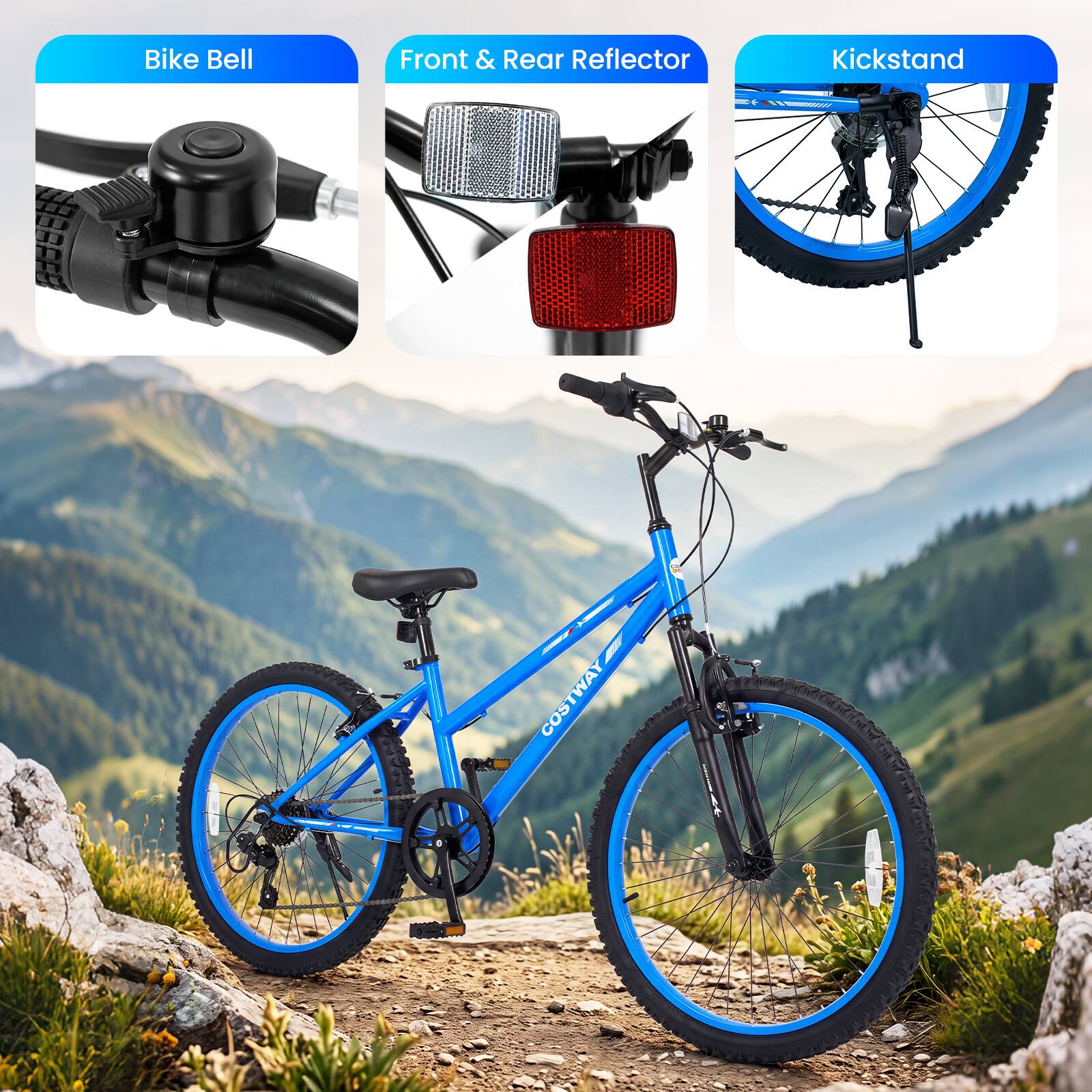 Bike Bell  
Front & Rear Reflector  
Kickstand  
- COSTWAY