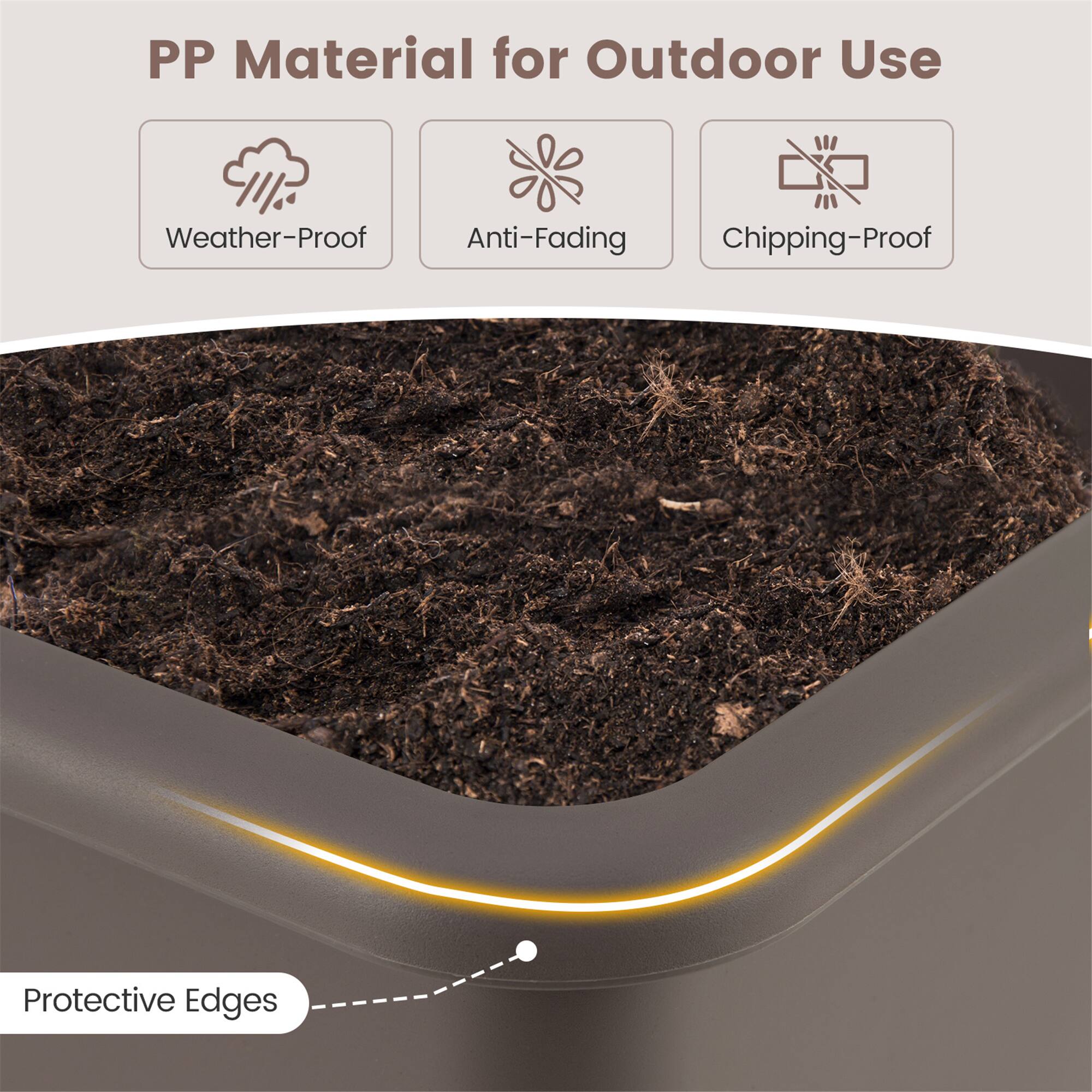 PP Material for Outdoor Use  
Weather-Proof  
Anti-Fading  
Chipping-Proof  
Protective Edges