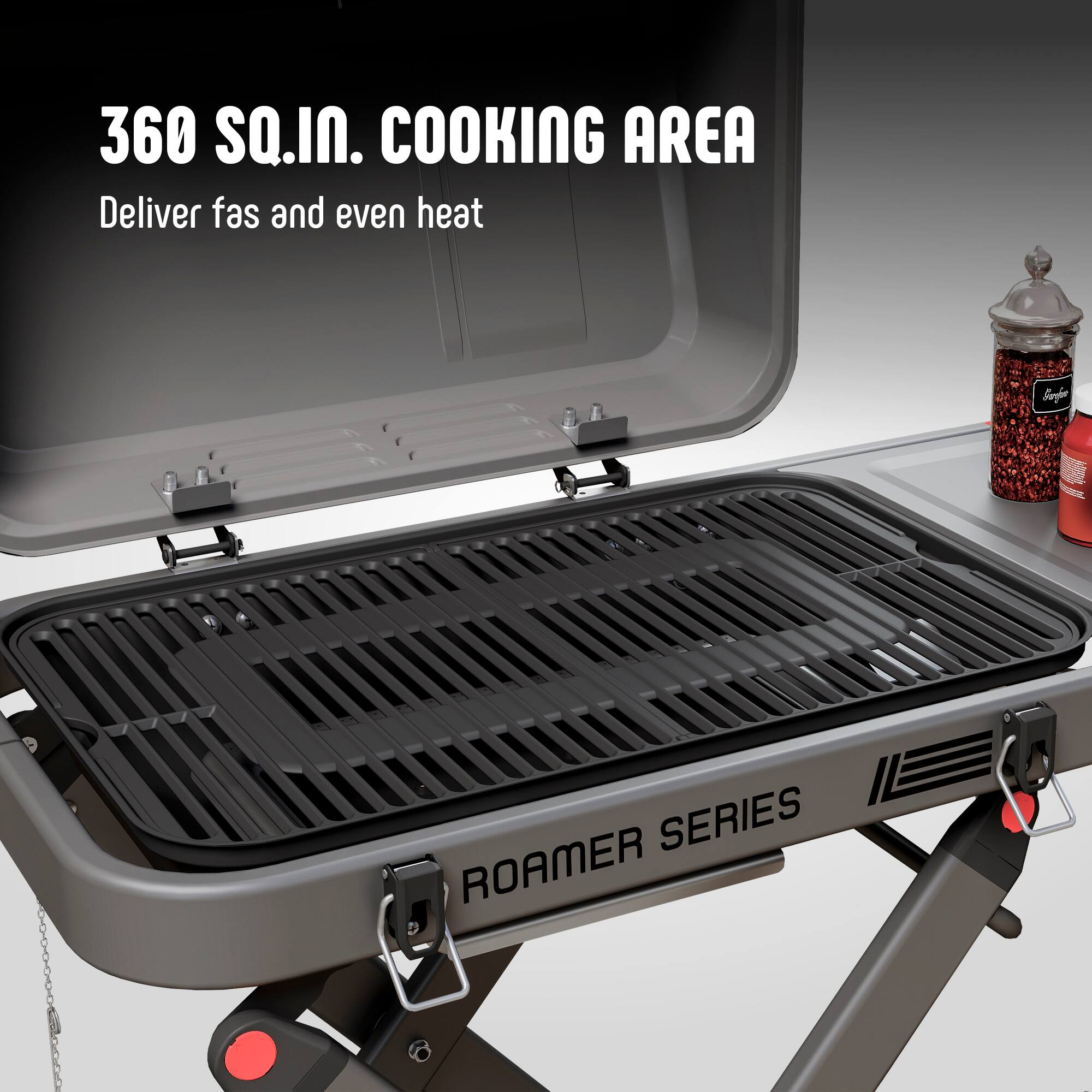 360 SQ.IN. COOKING AREA  
Deliver fast and even heat  

ROAMER SERIES